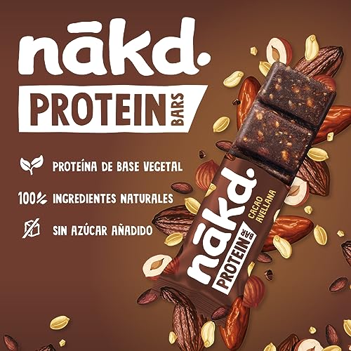 Nākd. Protein Cacao Avellana | Barritas Proteícas | 7g de Proteína de Origen Vegetal |100% Ingredientes Naturales | Sin Azúcar Añadido | Vegano | 16 x 45g | 720g
