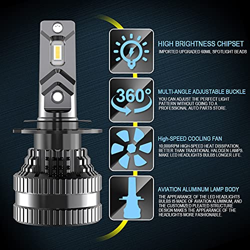NATGIC H7 Bombillas LED para Faros Delanteros con 2PCS Bombillas LED T10, Kit de Conversión de H7 LED CanBus con Controlador Inteligente EMC, 70W 12000LM Xenón Blanco 6500K (Total de 4 Bombillas)