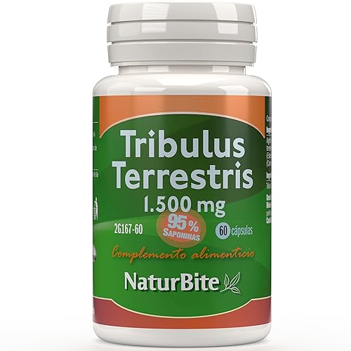 NaturBite - Tribulus Terrestris 1500mg en cada Cápsula. 95% Saponinas . 60 Cápsulas . Salud Masculina y Cardiovascular. Aumenta la testosterona y la energía, ayudando a la recuperación muscular