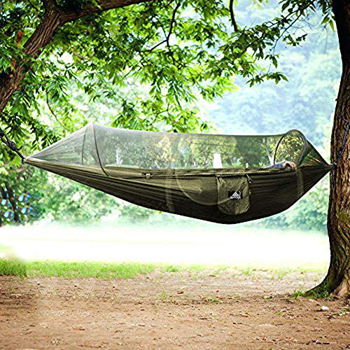 NatureFun Hamaca de Viaje Ultra-Ligera Hamaca para mosquiteros | Capacidad de Carga de 300 kg, Nylon de paracaídas Transpirable| 2 x mosquetones de Primera Calidad, 2 x eslingas de Nylon Incluidas