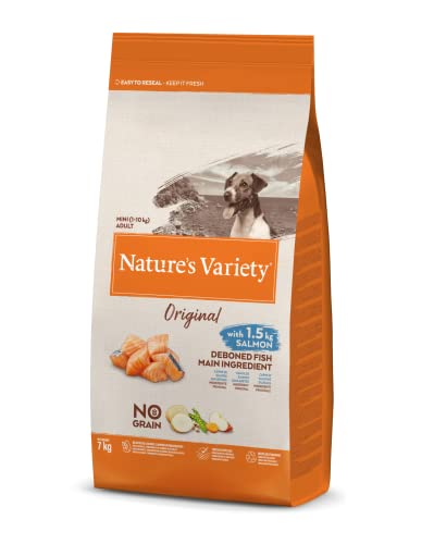 Nature's Variety Original No Grain, Pienso para Perros Adultos Pequeños, Sin cereales, con Salmón sin espinas, 7kg