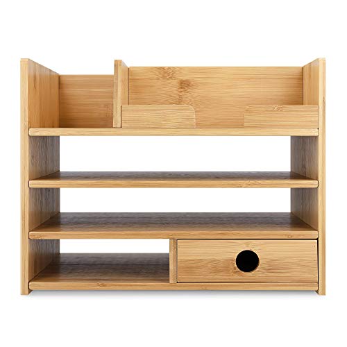 Navaris Organizador de escritorio de bambú - Accesorio de sobremesa con compartimentos - Caja para almacenaje de material de oficina 33 x 24 x 26 CM
