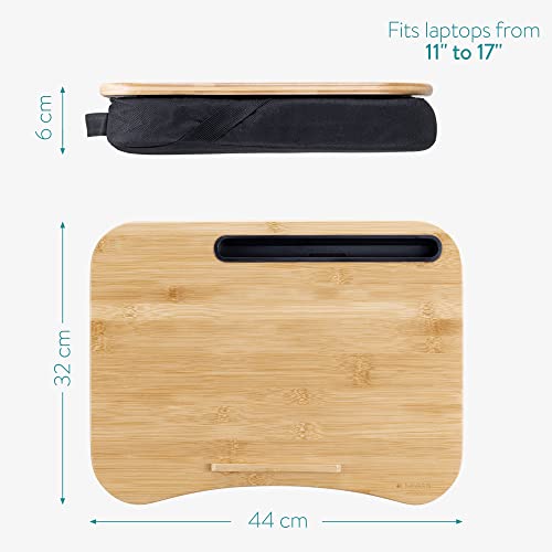 Navaris Soporte para portátil con cojín - Bandeja de bambú con Almohada para Ordenador Tablet - Mesa Acolchada de Apoyo en Regazo para Cama sofá