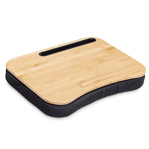 Navaris Soporte para portátil con cojín - Bandeja de bambú con Almohada para Ordenador Tablet - Mesa Acolchada de Apoyo en Regazo para Cama sofá