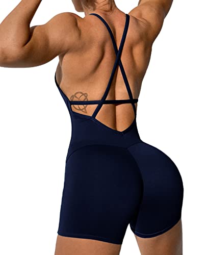 Navneet Mono Mujer Verano con Sujetador Espalda Descubierta Ropa Deportiva Jumpsuit Body Reductor Traje Deporte Yoga Azul M