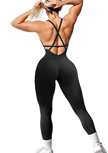 Navneet Mono Mujer Verano con Sujetador Espalda Descubierta Ropa Deportiva Jumpsuit Body Reductor Traje Deporte Yoga Negro S