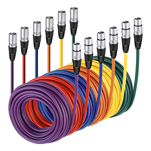 NEEWER 6 cables de audio para micrófono de 24,9 pies / 7,6 metros XLR macho a XLR hembra cable serpiente de colores (morado/rojo/azul/naranja/amarillo/verde)