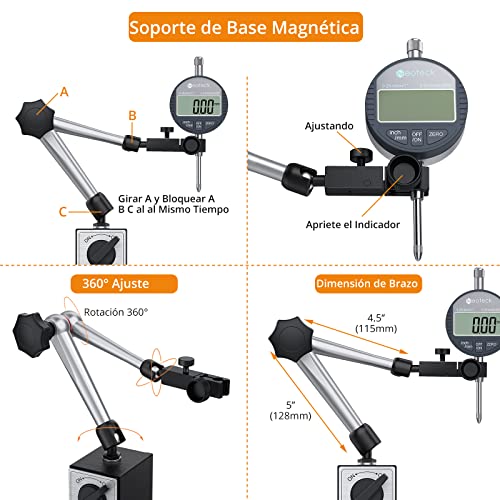 Neoteck Soporte Magnético Flexible Base magnética para Indicador de Dial Digital en Acero Soporta Fuerza Máxima 80KG Soporte de Reloj Flexible Esfera de Brazo Palanca con Interruptor ON/OFF