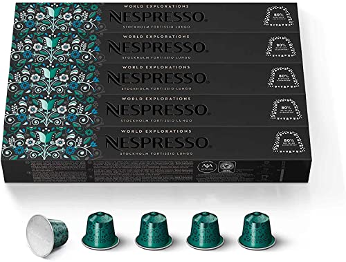 Nespresso Original Cápsulas de Café, 50 Cápsulas de Café Stockholm para Máquina de Café, Cafetera, Tueste Intenso
