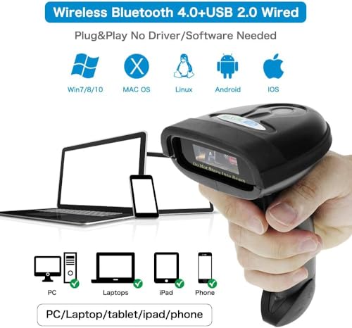 NETUM NT-1228BC Bluetooth CCD Escáner de Código de Barras Portátil USB Inalámbrico 1D CCD Códigos de Barras Imager para el Pago Móvil Pantalla de Ordenador de Pago Compatible con iOS y Android