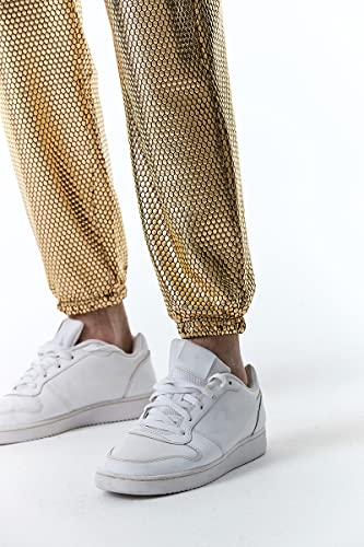 NewL Pantalones deportivos metálicos plateados brillantes para hombre, estilo hip hop, para discoteca, fiesta, festival, baile de graduación, ropa de calle, dorado, XL