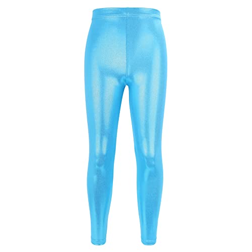 NewL Pantalones para niña para Danza Gimnasia, Pantalones de Gimnasia con Purpurina Brillante (Azul, 11-12 Years)