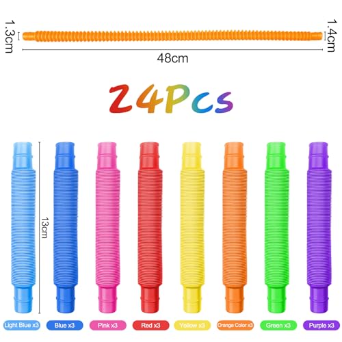 Newpop 24 Piezas Tubos sensoriales niños, Multicolor Tubos Pop, Elástico Juguetes Fidget, extendibles y conectables, para niños y Adultos