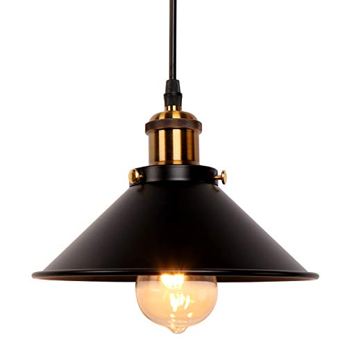 Newrays Lámpara colgante negra retro vintage, sombrilla de hierro para loft, barra de cocina, luz de techo colgante