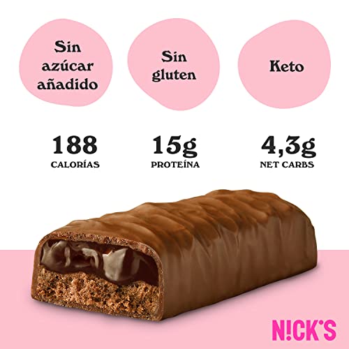 NICKS Barrita Proteinas Keto Brownie | 15g Proteína | 188 Calorías | Low Carb Protein Bar Chocolate Snacks Sin Azúcares Añadidos Sin Gluten (12 Barras Proteicas x 50g)