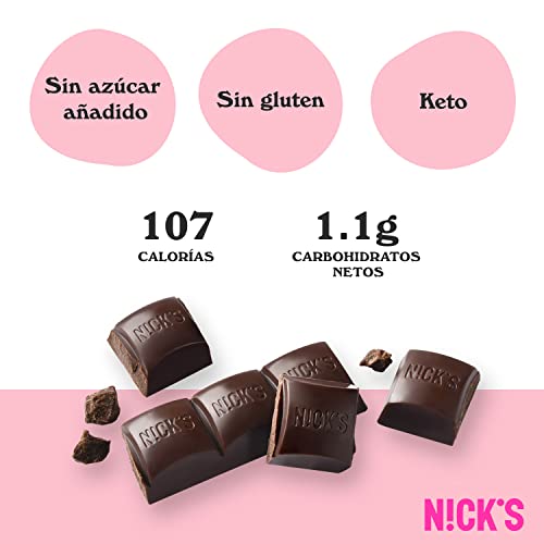 NICKS Chocolate Negro Vegan Barrita Keto Sin Azúcar Añadido Low Carb Snacks Sin Gluten (Dark chocolate bars 15x25g)