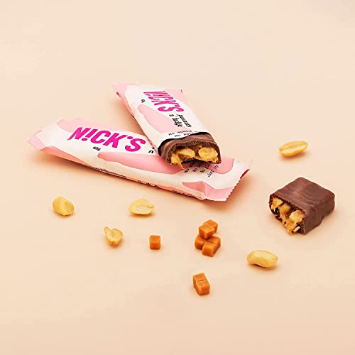 NICKS Peanuts n Fudge Barritas Keto Chocolate Cacahuetes Caramelo 175 Calorías, 3.9 Carbohidratos Netos, Sin Azúcar Añadido Low Carb Dulces Chocolatinas Sin Gluten (15x40g)
