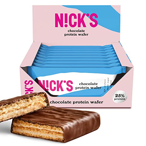 NICKS Protein wafer Chocolate | 25% Proteína | 198 calorías | Barritas Proteicas Oblea Sin Azúcar Añadido Low Carb Snack Bar Sin Gluten (9x40g)