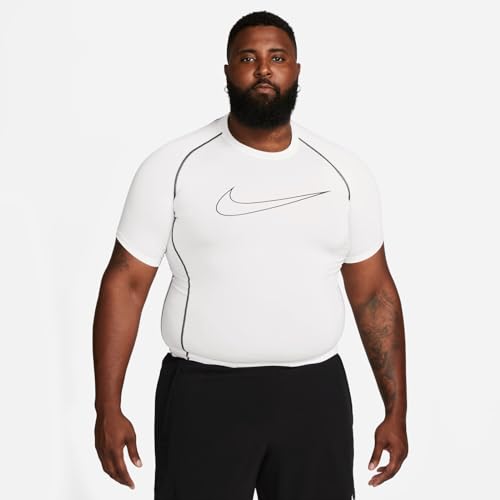Nike M NP DF Tight Top SS T-Shirt, Mens, White/Black/Black