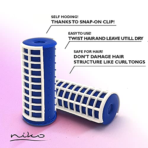 NIKO - Rodillos térmicos de cerámica, rizadores de pelo con calor, herramienta de peinado para peluquería, barbería o uso doméstico, color azul, 23 mm