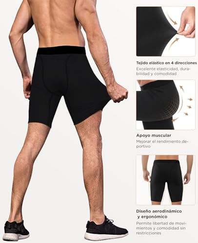 Niksa Mallas Cortas Running Hombre Pantalones Cortos de Compresión para Deporte, Fitness, Gym Negro Medium