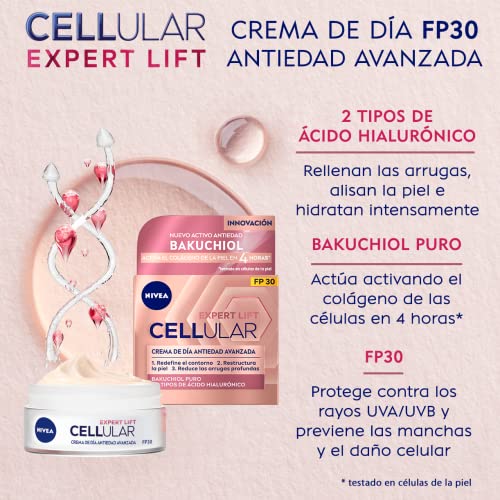 NIVEA Cellular Expert Lift Crema de día Antiedad Avanzada FP30 (1 x 50 ml), crema de día con ácido hialurónico y bakuchiol puro, crema reafirmante, crema antiedad