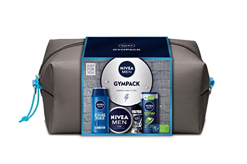 NIVEA MEN Gympack: neceser de regalo con gel de ducha (250 ml), champú (250 ml), desodorante roll on (50 ml) y Crema (75 ml)