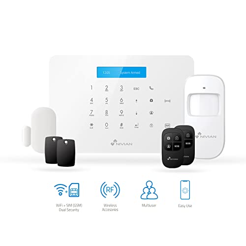 Nivian - Sistema de Alarma para Casa y Negocios Sin Cuotas Mensuales | Kit de Alarma WiFi/gsm | Control Remoto a través de App Tuya | Fácil Instalación Sin Cables | hasta 60 detectores