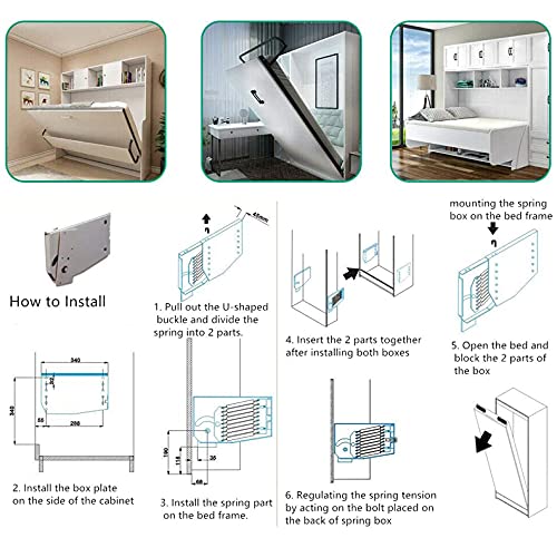 NOBLJX Bricolaje Murphy Wall Bed Springs Mecanismo Kit de Hardware, Soporte de Cama de Montaje Vertical de Servicio Pesado, Dentro de 9 resortes Premium para el hogar, Hotel Moderno, etc