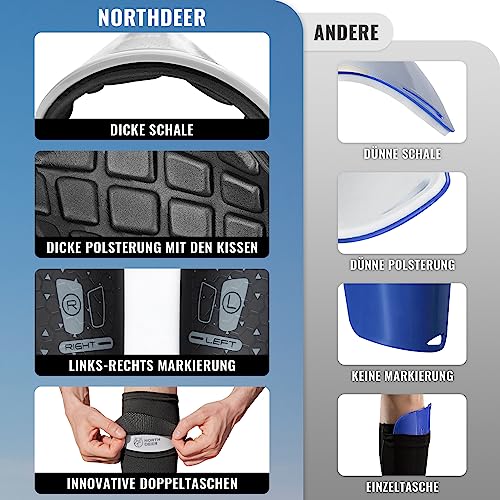 Northdeer Espinilleras para niños, incluye medias con bolsillo optimizado, color negro S