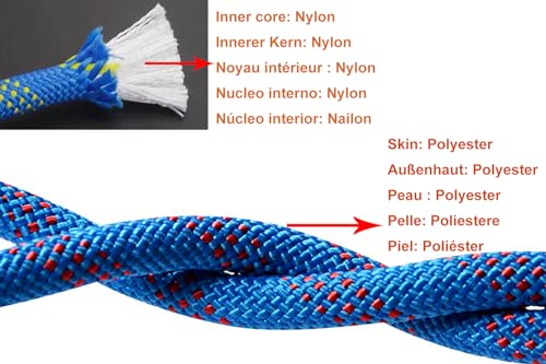 NorthPada Cuerda estática de nailon de 10 mm, 30 m, para espeleología, cuerda de rescate, cuerda de rescate, cuerda de ancla, muelle de árbol, cuerda tensora azul