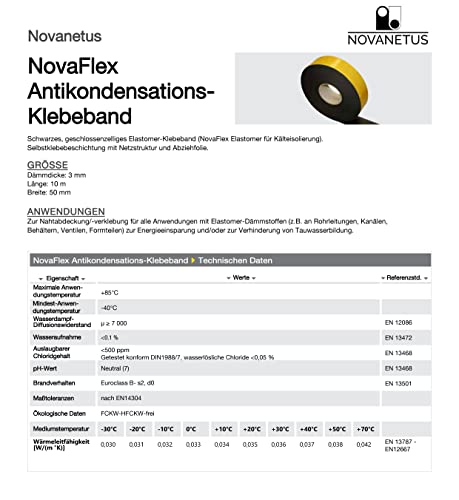 NOVANETUS NovaFlex Cinta Autoadhesiva de Caucho 3 mm x 50 mm x 10 m de Goma para Sistemas de Calefacción, Ventilación y Aire Acondicionado, Adhesiva, de Sellado, Aislamiento