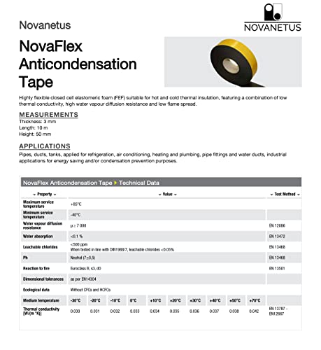 NOVANETUS NovaFlex Cinta Autoadhesiva de Caucho 3 mm x 50 mm x 10 m de Goma para Sistemas de Calefacción, Ventilación y Aire Acondicionado, Adhesiva, de Sellado, Aislamiento