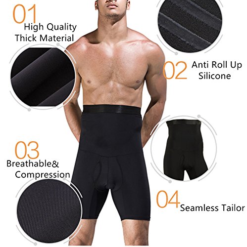NOVECASA Pantalones Cortos de Compresión para Hombre con Faja Moldeadora Abdominal Plano Calzoncillos Reductoros Elásticos Shapewear (2XL(95-108kg), Negro)