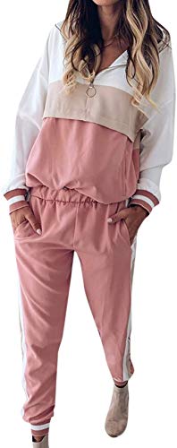 NTNY3 Conjunto Chándal de Mujer Sudadera Tops Pantalones Ropa Deportiva (Rosado, XL)
