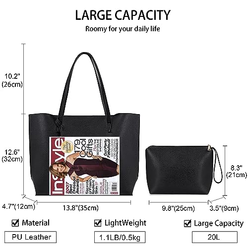NUBILY Bolsos de Mujer Bolso Mujer Bolso Shopper Grandes Mujer Cuero PU Tote Bag para Universitarias Borla Bolsa de Playa Impermeable 2Pcs Set Negro
