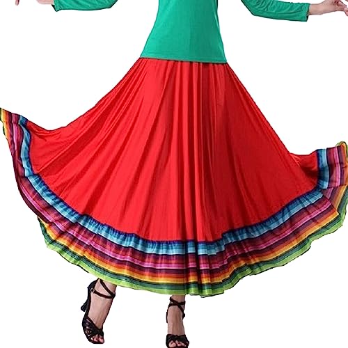 Nyeemya Falda de Danza para Mujer Folklórica Flamenco Sevillana Salsa Maxi Falda Plisada Ropa de Baile Latina Rojo 87cm XL