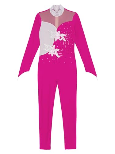 Nyeemya Maillot Gimnasia Ritmica para Niña Leotardo de Patinaje Artistico Manga Larga Mono Deportivo Completo Una Pieza Ropa de Baile Danza Ballet Rosa caliente 9-10 años