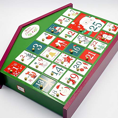 Obahdirry Calendario de madera de Navidad Decoración Calendario de Cuenta Regresiva Caja de Regalo de Dulces para Niños Caja de Almacenamiento Adorno
