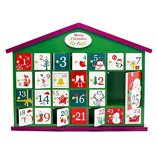 Obahdirry Calendario de madera de Navidad Decoración Calendario de Cuenta Regresiva Caja de Regalo de Dulces para Niños Caja de Almacenamiento Adorno