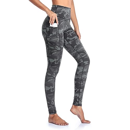 Occffy Leggings Mujer Deporte Cintura Alta Mallas Pantalones Deportivos Leggins con Bolsillos para Yoga Running Fitness y Ejercicio Oc01(Gris Camuflaje, XL)