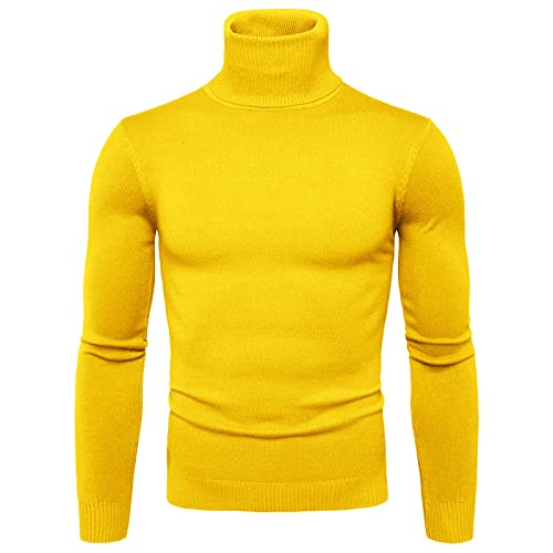 OCCOKO Camiseta Cuello para Hombre Suéter de cuello sólido hombre Flexibilidad Color ajustado superior Llavero Yoga (Yellow, XXL)