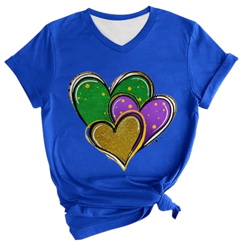 OCCOKO Camiseta Estampada de San Valentín Camiseta con Cuello en V y Estampado en Forma de corazón Multicolor para Mujer Camiseta Roja Mujer (Black, M)