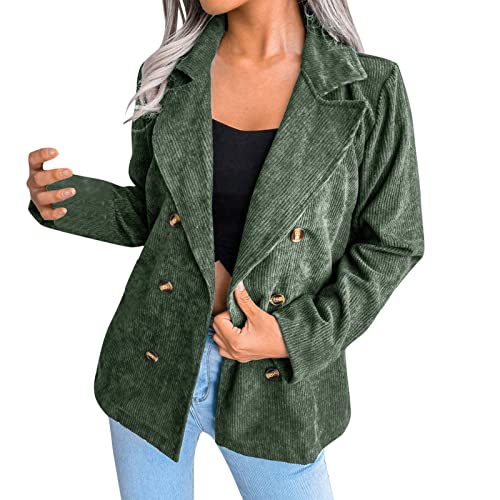 OCCOKO Chaqueta de pana con doble botonadura para mujer chaqueta informal de manga larga para trabajo y oficina (Army Green, XXL)