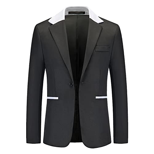 OCCOKO Chaqueta de traje de bolsillo de un solo pecho a juego de color suelto para hombre (Black-a, XL)