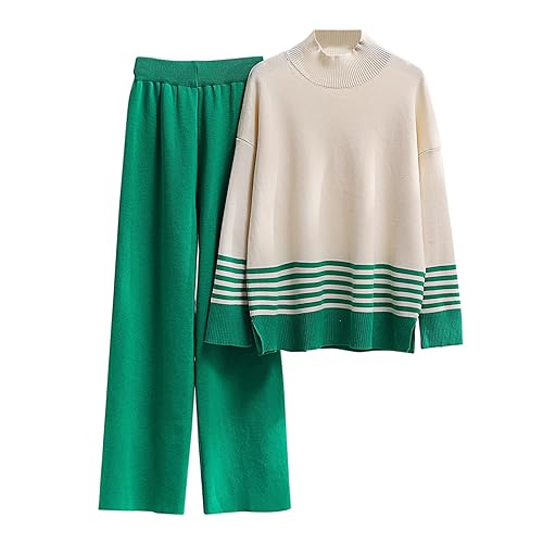 OCCOKO Conjunto de traje de dos piezas con pantalones anchos informales sueltos de otoño e invierno para mujer Pantalones Mujer De Vestir (Green, S)