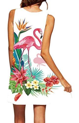 Ocean Plus Mujer Verano Flamenco Camisola Vestido De Playa Top Sin Mangas Trapecio O Corte En A Vestido Oeste (S (EU 34-36), Plantas y flamencos)