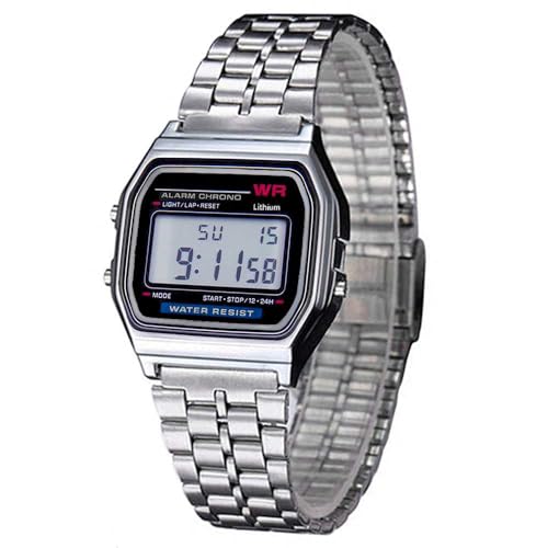 Ociodual Reloj de Pulsera Hombres Mujeres Vintage Clásico Metal Digital Wrist Watch Plata