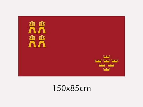 Oedim Bandera de La Comunidad de Murcia 85x150cm | Reforzada y con Pespuntes| Bandera de La Comunidad de Murcia con 2 Ojales Metálicos
