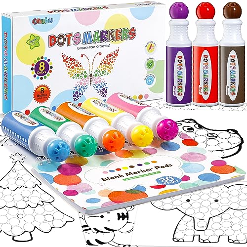 Ohuhu Kit de marcadores de puntos, marcador de pintura de 8 colores (40 ml, 1,41 oz.) Con un marcador de 30 páginas en blanco, embadurnadores de bingo no tóxicos a base de agua para niños